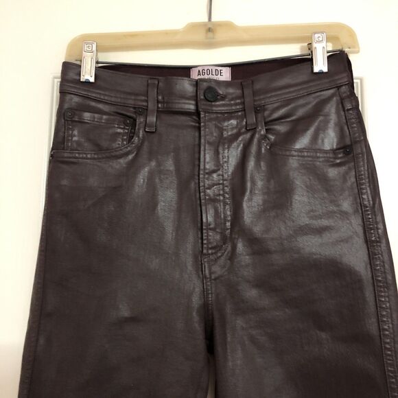 Agolde Pants Women 28 Faux Leather High Rise Jeans Pants Brown Stretch 8… - Picture 3 of 7